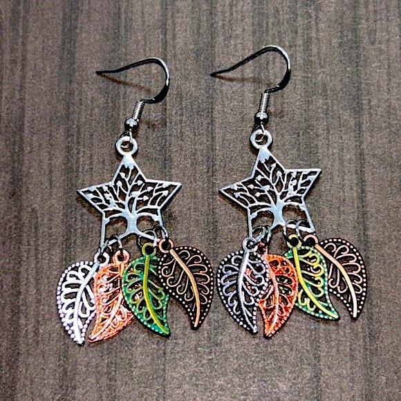 Handmade Sterling Silver Tree Star Pendant Earrings! - Picture 3 of 4